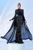 Gorgeous Black Mermaid Long Sleeves Beaded Formal Dress