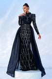 Gorgeous Black Mermaid Long Sleeves Beaded Formal Dress