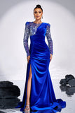 Royal Blue Beaded Mermaid Velvet Formal Dress