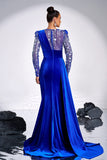 Royal Blue Beaded Mermaid Velvet Formal Dress