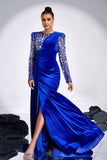 Royal Blue Beaded Mermaid Velvet Formal Dress