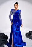 Royal Blue Beaded Mermaid Velvet Formal Dress