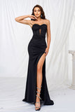 Black Mermaid Strapless Corset Hollow Out Formal Dress with Slit