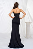 Black Mermaid Strapless Corset Hollow Out Formal Dress with Slit