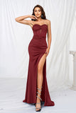 Black Mermaid Strapless Corset Hollow Out Formal Dress with Slit