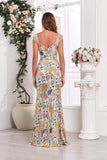 Golden Mermaid Floral V-neck Long Formal Dress