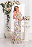 Golden Mermaid Floral V-neck Long Formal Dress