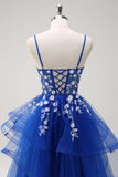 Royal Blue A-Line Tiered Long Appliqued Formal Dress with Sequins