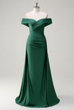 Glitter Dark Green Off the Shoulder Mermaid Formal Dress