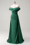 Glitter Dark Green Off the Shoulder Mermaid Formal Dress