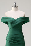 Glitter Dark Green Off the Shoulder Mermaid Formal Dress