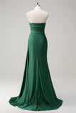 Glitter Dark Green Strapless Mermaid Long Formal Dress with Slit