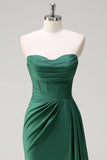 Glitter Dark Green Strapless Mermaid Long Formal Dress with Slit