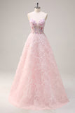 Sparkly Princess Pink Strapless Corset Floral Long Formal Dress With Sequins