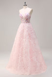 Sparkly Pink Princess Strapless Floral Corset Long Formal Dress With Sequins