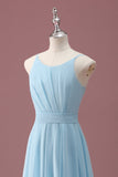 Sky Blue A Line Spaghetti Straps Ruffles Junior Bridesmaid Dress