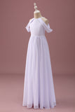 White A Line Off The Shoulder Chiffon Ruched Junior Bridesmaid Dress