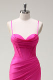 Fuchsia Spaghetti Straps Mermaid Long Formal Dress with Slit