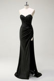 Sparkly Sweetheart Black Long Sequin Formal Dress With Slit