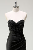 Sparkly Sweetheart Black Long Sequin Formal Dress With Slit