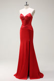 Mermaid Sweetheart Red Corset Long Formal Dress with Slit