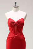 Mermaid Sweetheart Red Corset Long Formal Dress with Slit