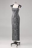 Sparkly Grey Leopard Sheath Tie Straps Formal Dress