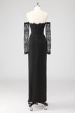 Black Sheath Corset Cold Shoulder Lace Formal Dress With Long Sleeves