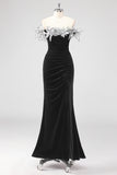 Black Mermaid Strapless Pleated Formal Dress With 3D Flowers