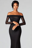 Black Sheath Off The Shoulder Mesh Formal Dress