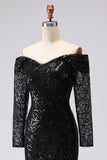 Black Mermaid Off The Shoulder Mesh And Lace Formal Dress