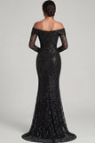 Black Mermaid Off The Shoulder Mesh And Lace Formal Dress
