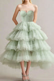 A Line Sage Strapless Tiered Ruffles Tulle Formal Dress