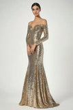 Golden Column One Shoulder Sequin Long Formal Dress