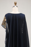 Navy Appliqued Sheath Mother Of The Bride Dress With Shawl