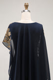 Sparkly Navy Chiffon Mother of Bride Dress with Cape