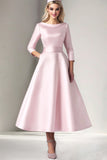 Pink Satin A Line Tea Length Mother of the Bride Dress