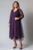 Sparkly Purple Chiffon A Line V Neck Long Sleeves Mother of The Bride Dress