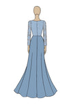 Dusty Blue Appliques Sheath Boat Neck Mother of The Bride Dress