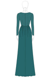 Dark Green Appliques Flare Sleeves V Neck Pleated Sheath Mother of The Bride Dress