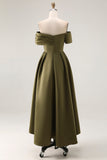 Olive A-Line Off the Shoulder Ruched Satin Ankle Length Mother of the Bride Dress