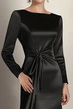 Black Mermaid Long Sleeves Satin Ruched Long Mother of the Bride Dress