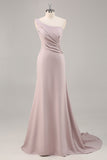 Khaki Mermaid One Shoulder Long Formal Dress