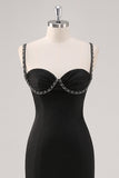 Simple Black Spaghetti Straps Sheath Formal Dress