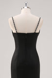 Simple Black Spaghetti Straps Sheath Formal Dress