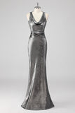 Silver Grey Sheath Swing Collar Formal Dress