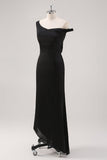 Black Cold Shoulder Sheath Asymmetrical Formal Dress