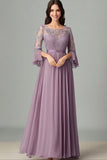 Taro Purple Lace Chiffon Mother Of the Bride Dress with 3/4 Sleeves