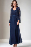 Navy Chiffon A Line Mother Of the Bride Dress with Jackets