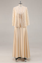 Champagne A-Line Satin 2-Piece Mother of the Bride Dress